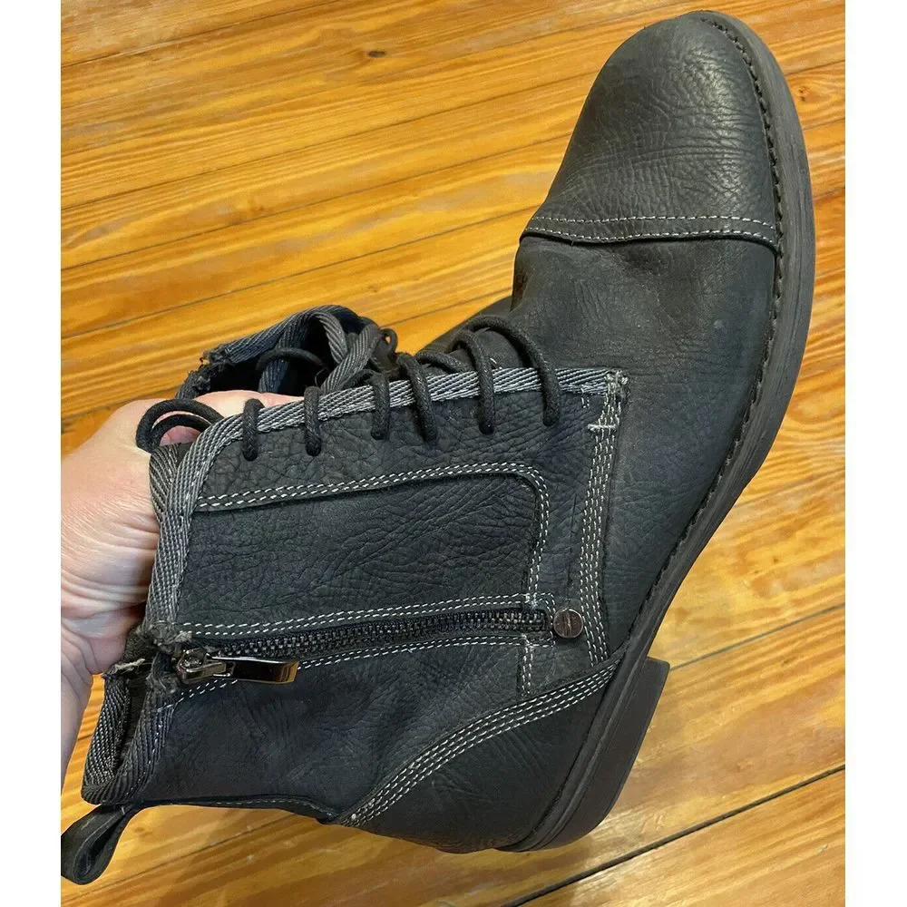 Gray Saks Fifth Avenue Grey Leather Boots Mens‎ Size 12